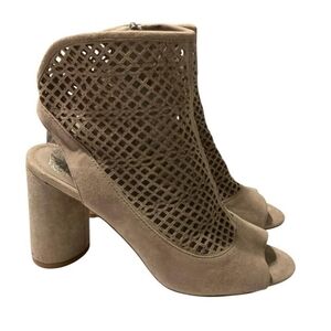 Vince Camuto Women's Cream Suede Perforated Open Toed Heel Bootie Sandals